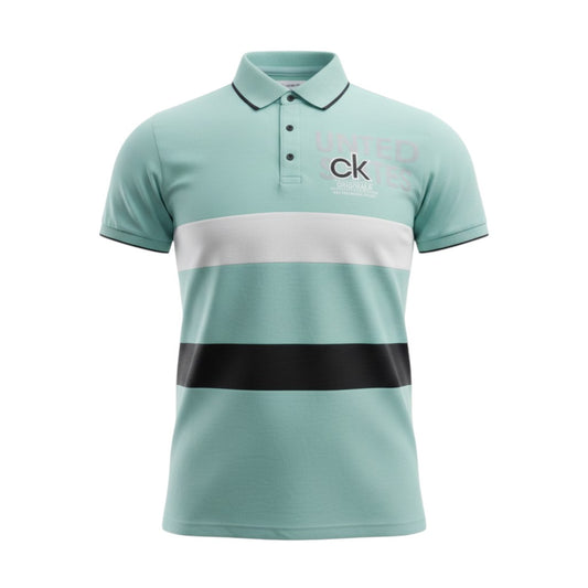 Calvin Klein "United States" Blocked Unisex Polo (Aqua) - Size L