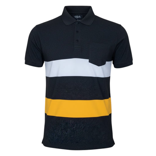 "50 Shades" Multi-Stripe Block Unisex Polo (Charcoal/Yellow) - Size L