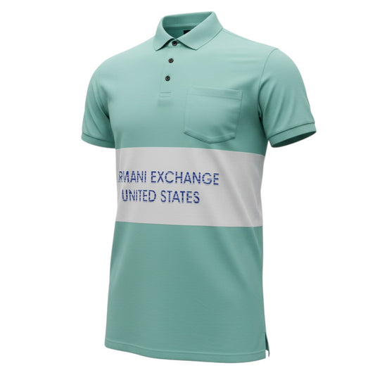 Armani Exchange "United States" Blocked Unisex Polo (Seafoam) - Size XL