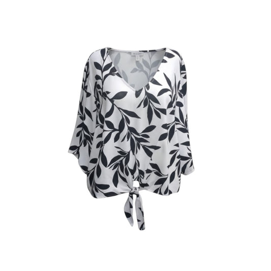 Botanical Tie-Front Kimono Top (Black & White)