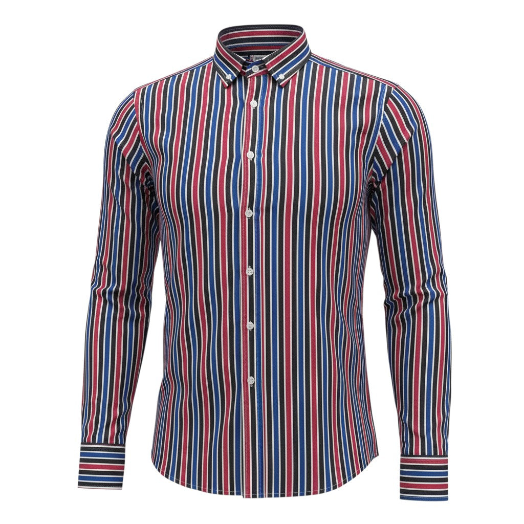 Multi-Colour Bold Vertical Stripe Long-Sleeve Button-Down Shirt