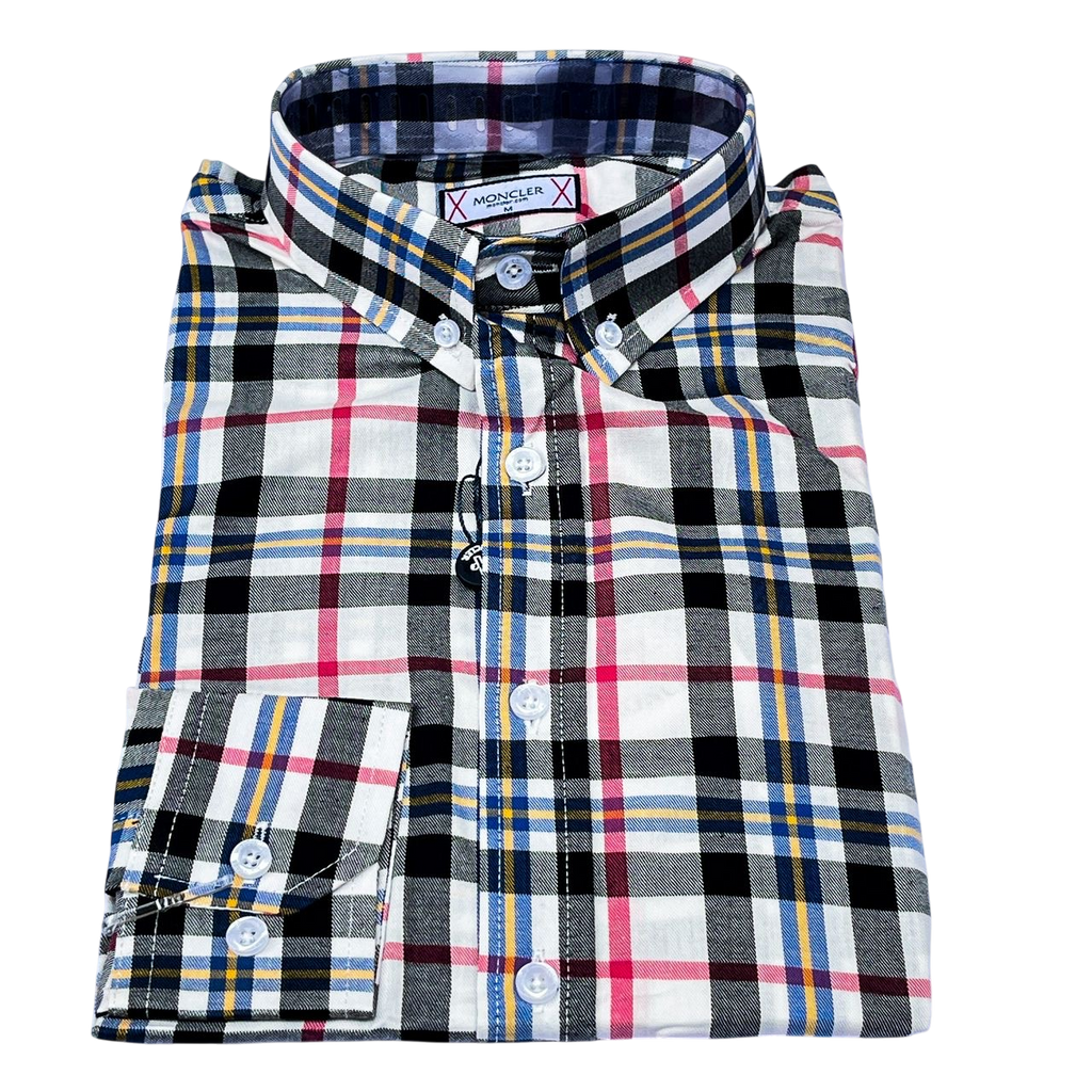 White Base Multi-Colour Bold Plaid Check Long-Sleeve Button-Down Shirt