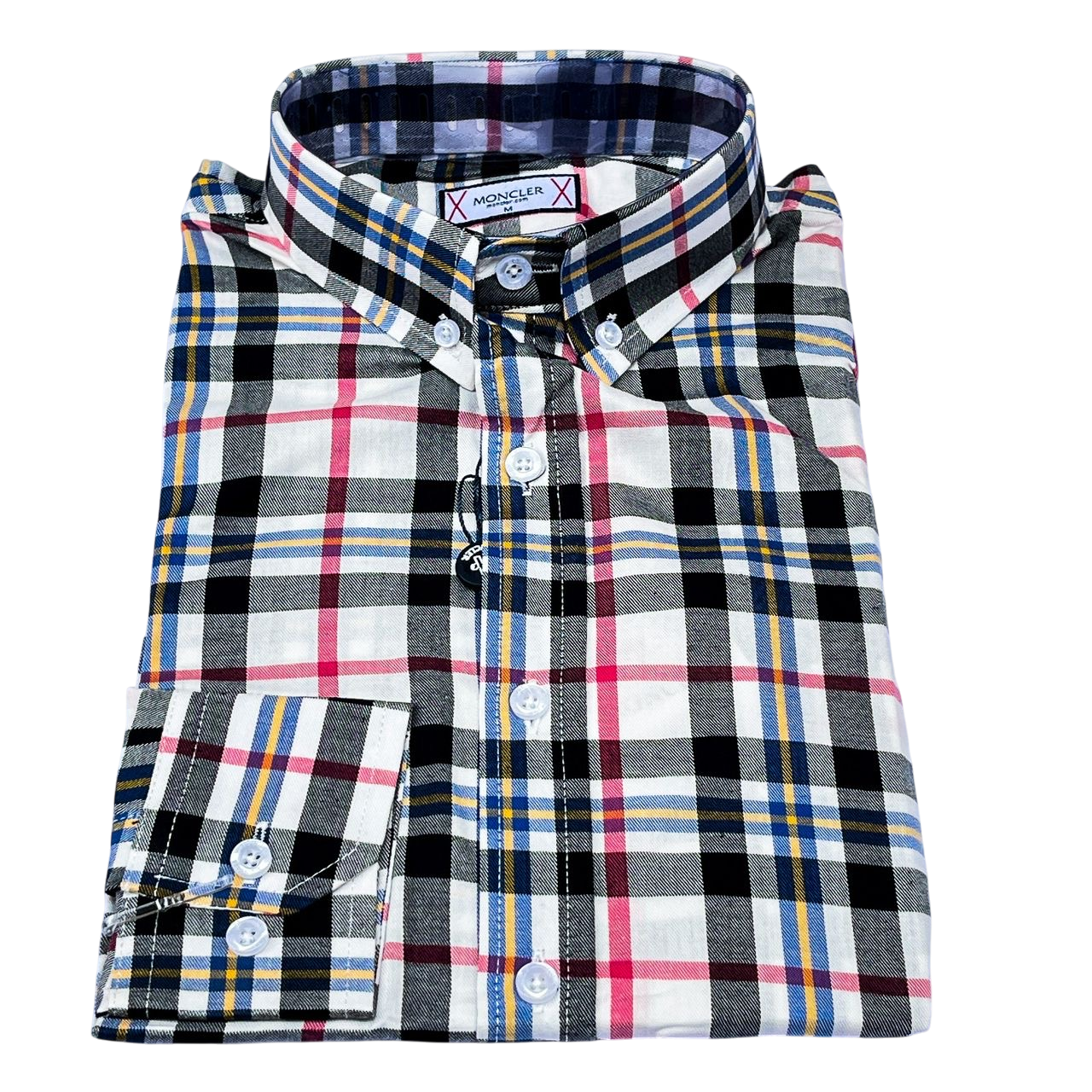 White Base Multi-Colour Bold Plaid Check Long-Sleeve Button-Down Shirt