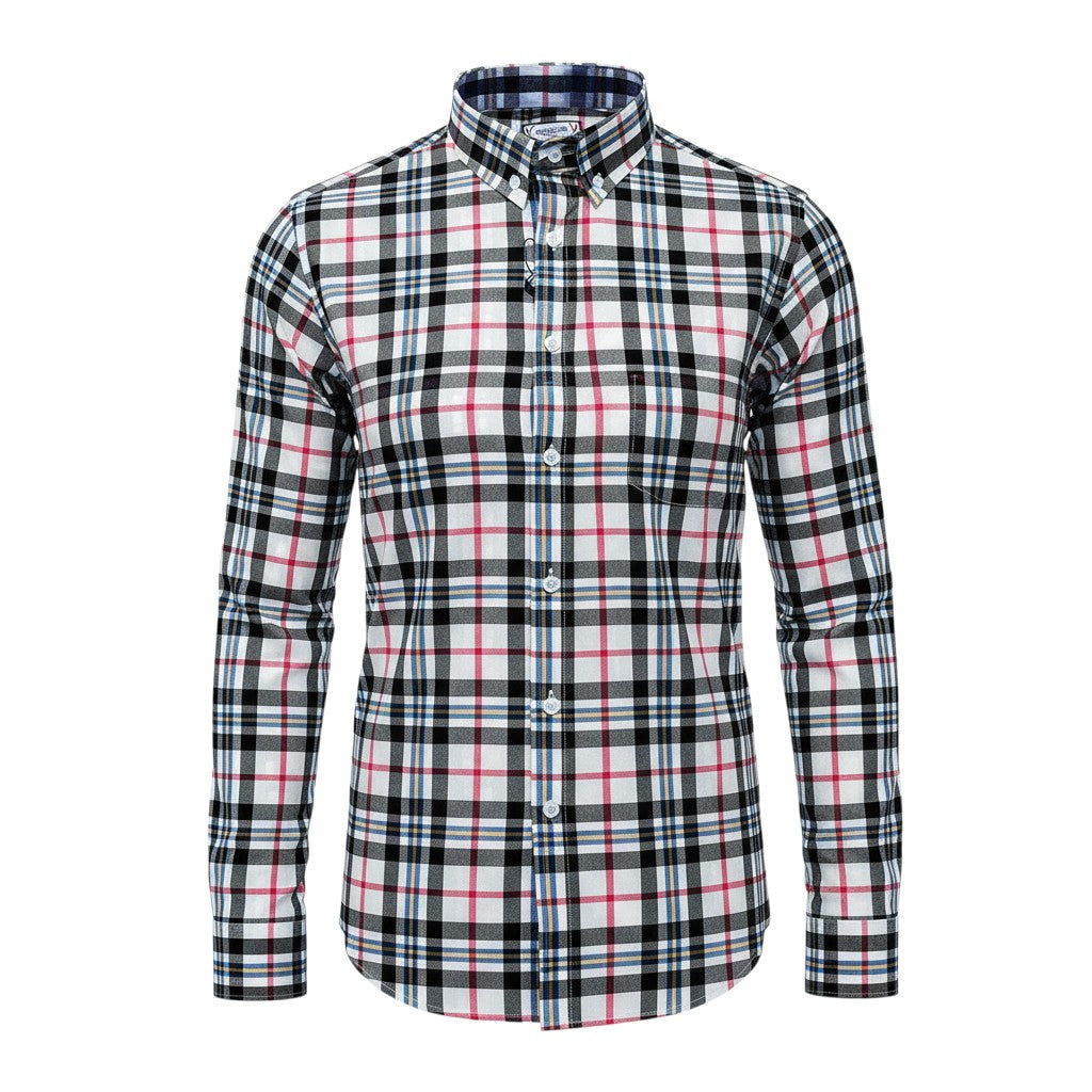 White Base Multi-Colour Bold Plaid Check Long-Sleeve Button-Down Shirt