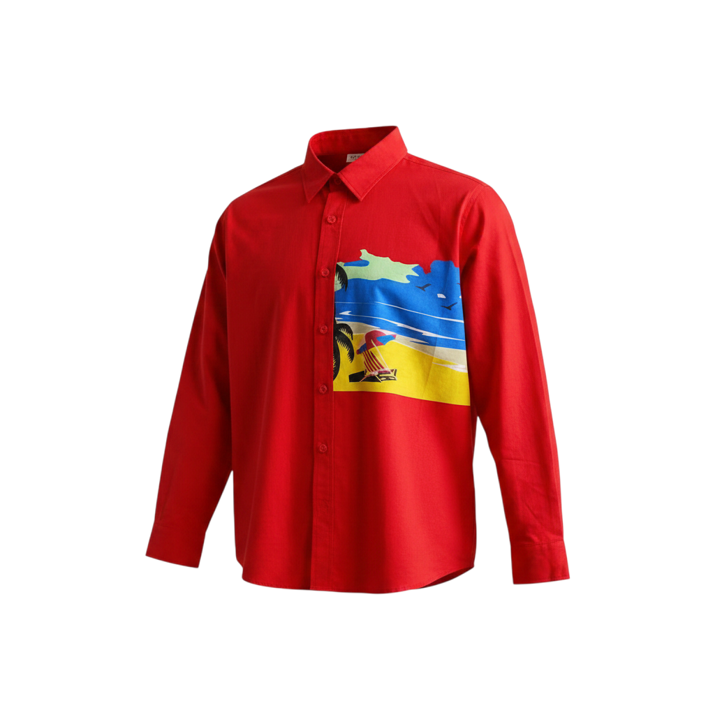 Boys' Red Tropical Beach Print Long Sleeve Shirt (Age 1-2)