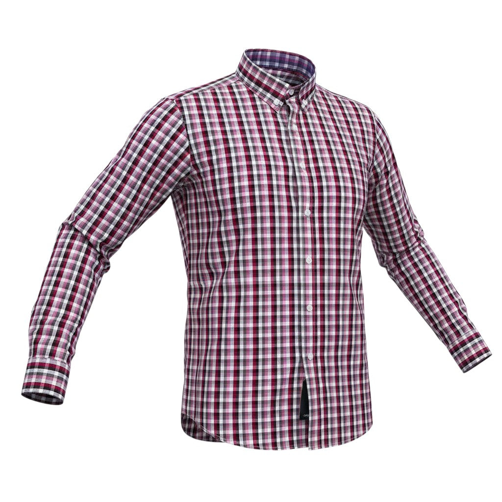 Burgundy Pink Grey and White Multi-Tone Plaid Check Long-Sleeve Button-Down Shirt