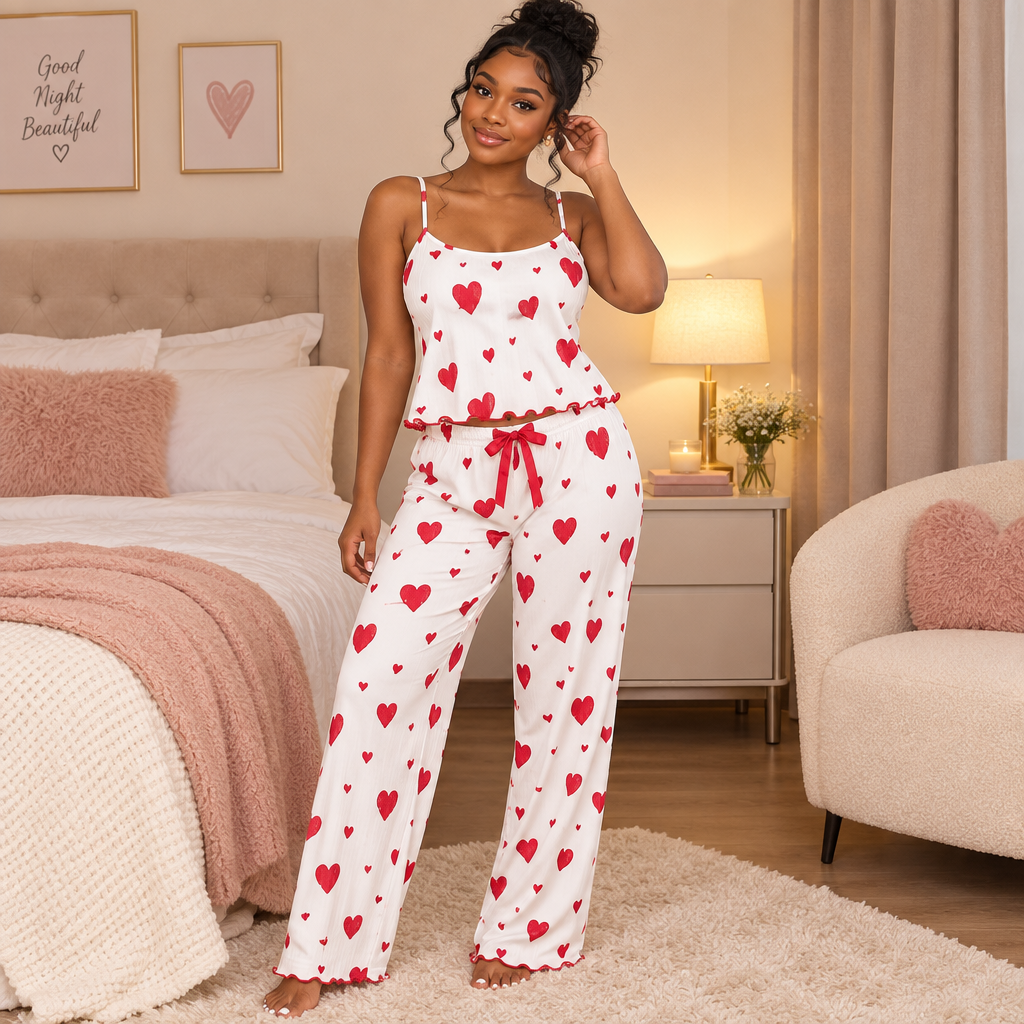 3-in-1 Heart Print Pyjama Set – Model Shot
