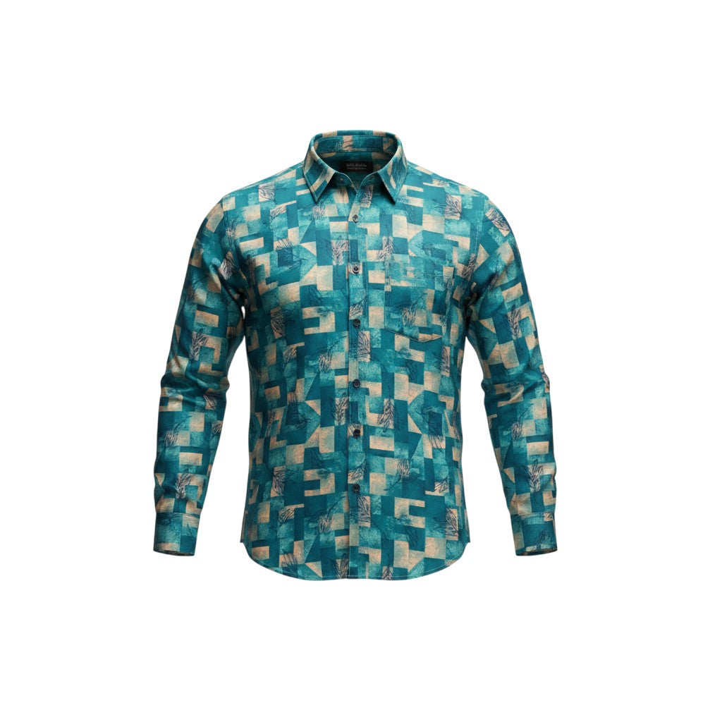 Boys Teal Geometric Print Shirt