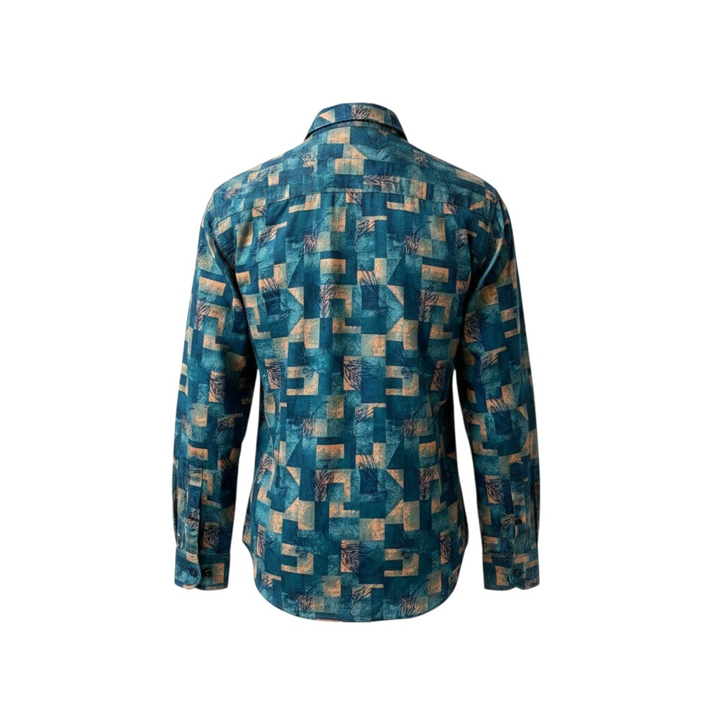 Boys Teal Geometric Print Shirt