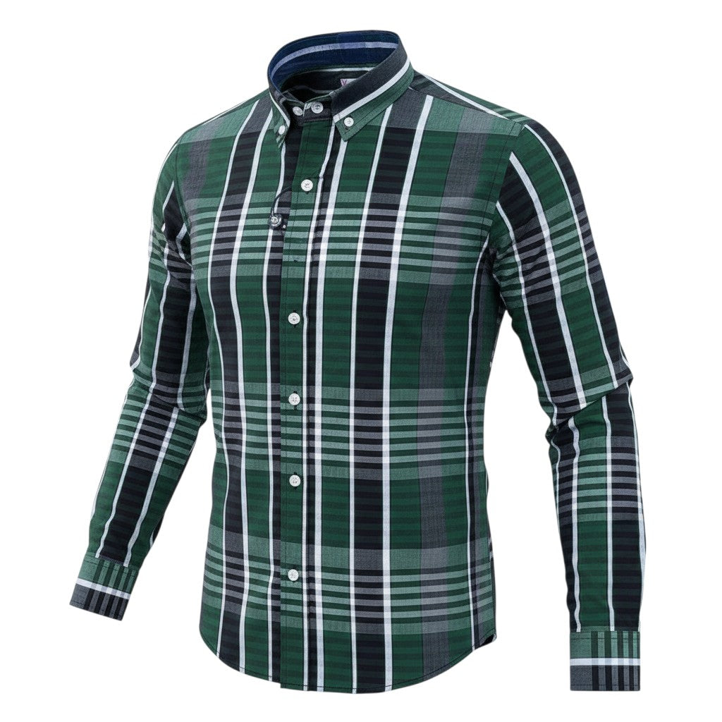 Forest Green Bold Large Plaid Check Long-Sleeve Button-Down Shirt