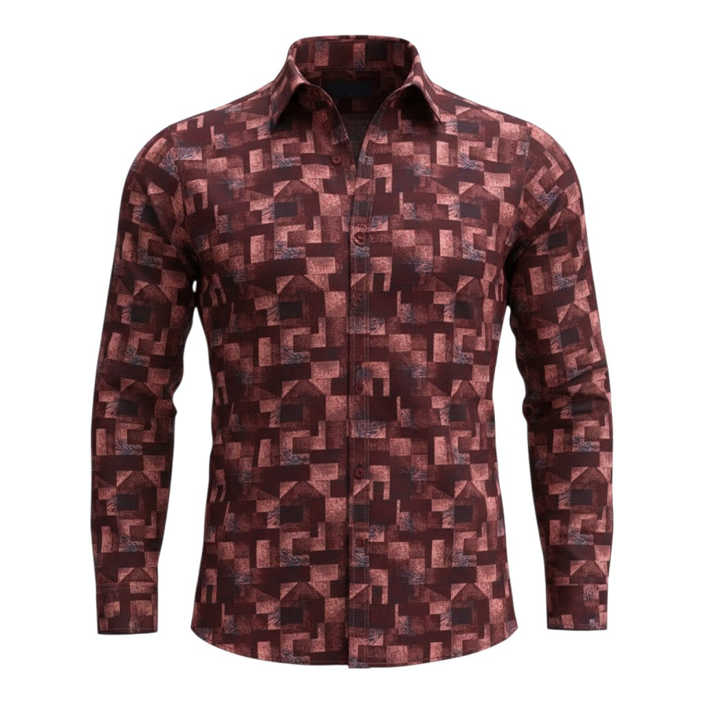 Boys Burgundy Mosaic Print Shirt