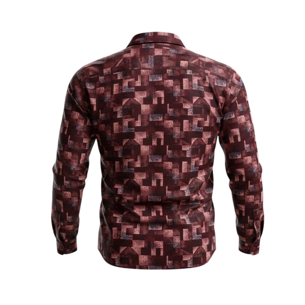 Boys Burgundy Mosaic Print Shirt