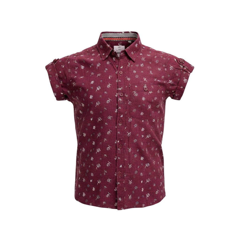 Baby Burgundy Floral Short Sleeve Shirt