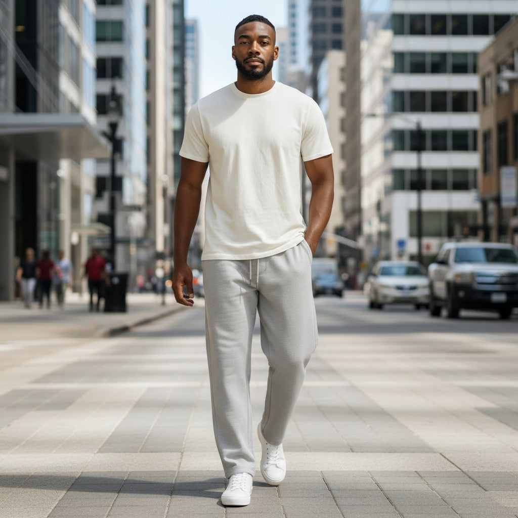 Men's Light Grey Relaxed-Fit Drawstring Joggers