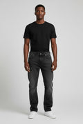 Men's Straight-Leg Washed Black Dark Charcoal Denim Jeans