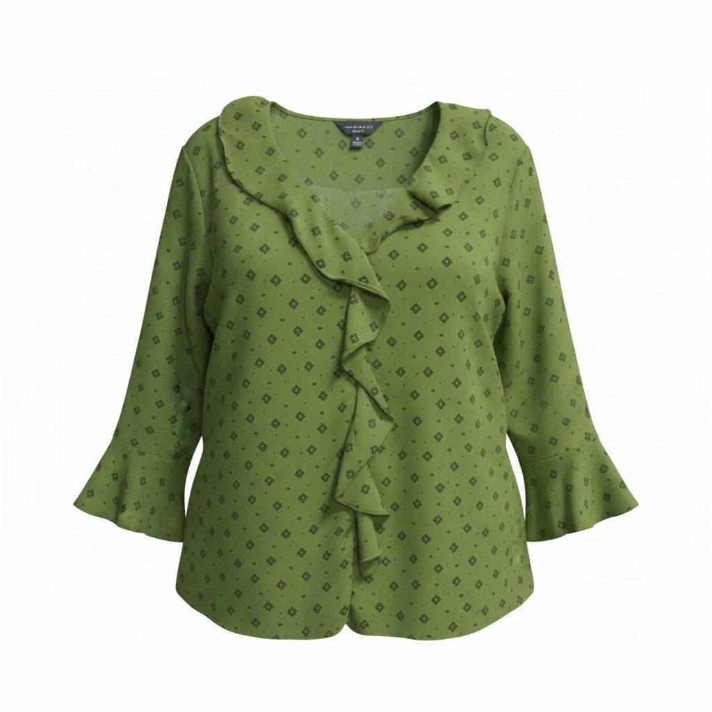 Forest Green Ruffle-Front Blouse
