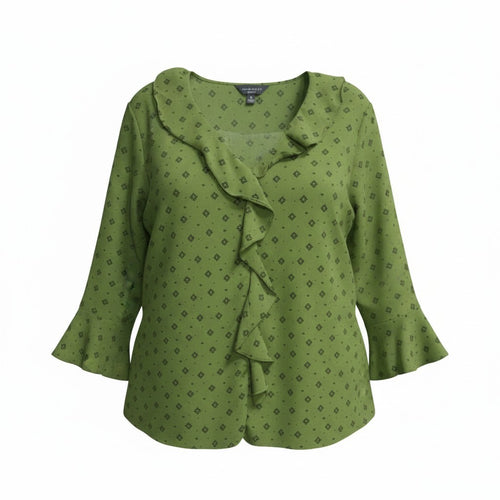 Forest Green Ruffle-Front Blouse