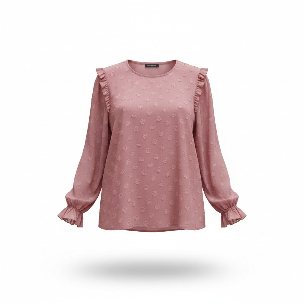 Rose Dotted Swiss Ruffle Blouse