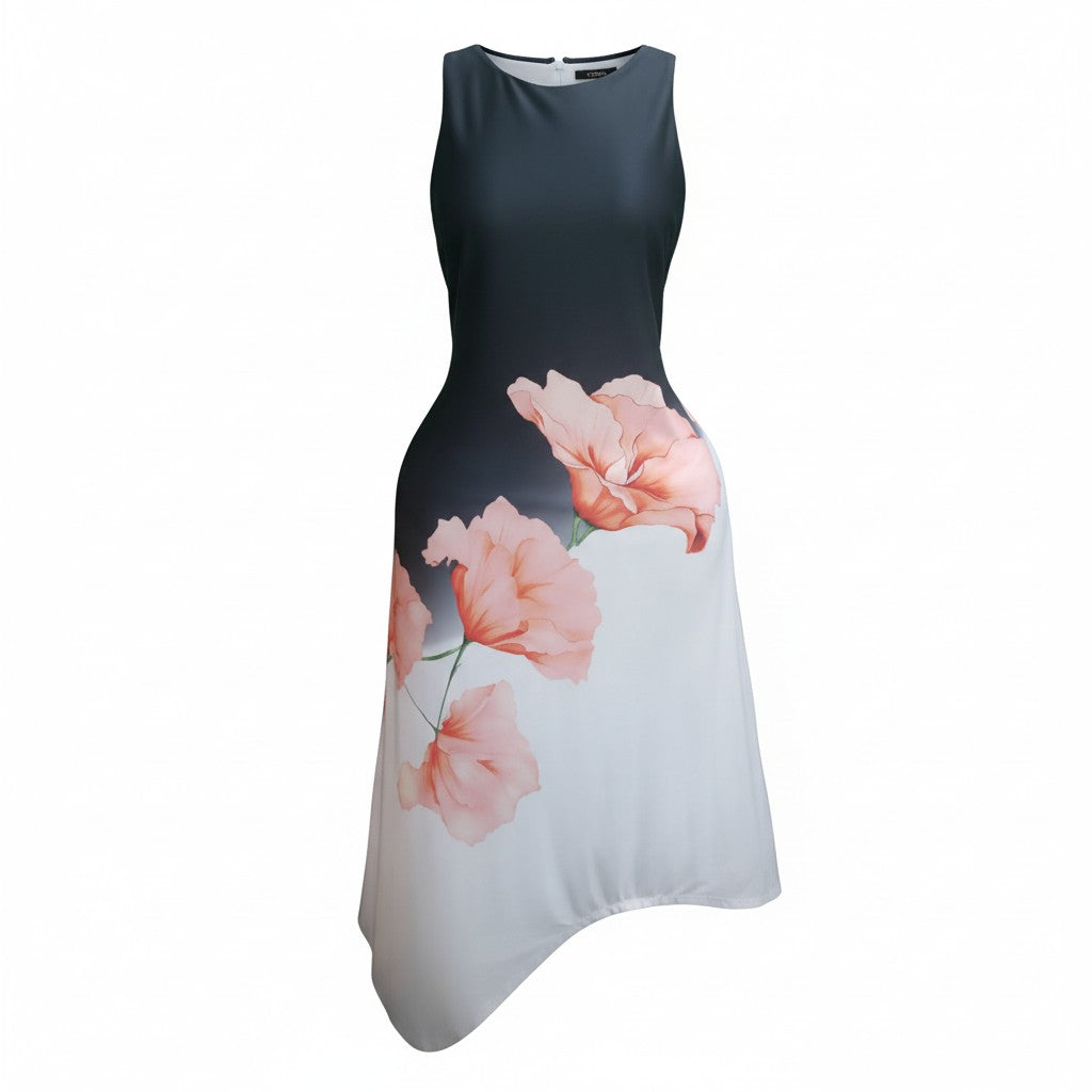 Floral Inset Asymmetric Dress