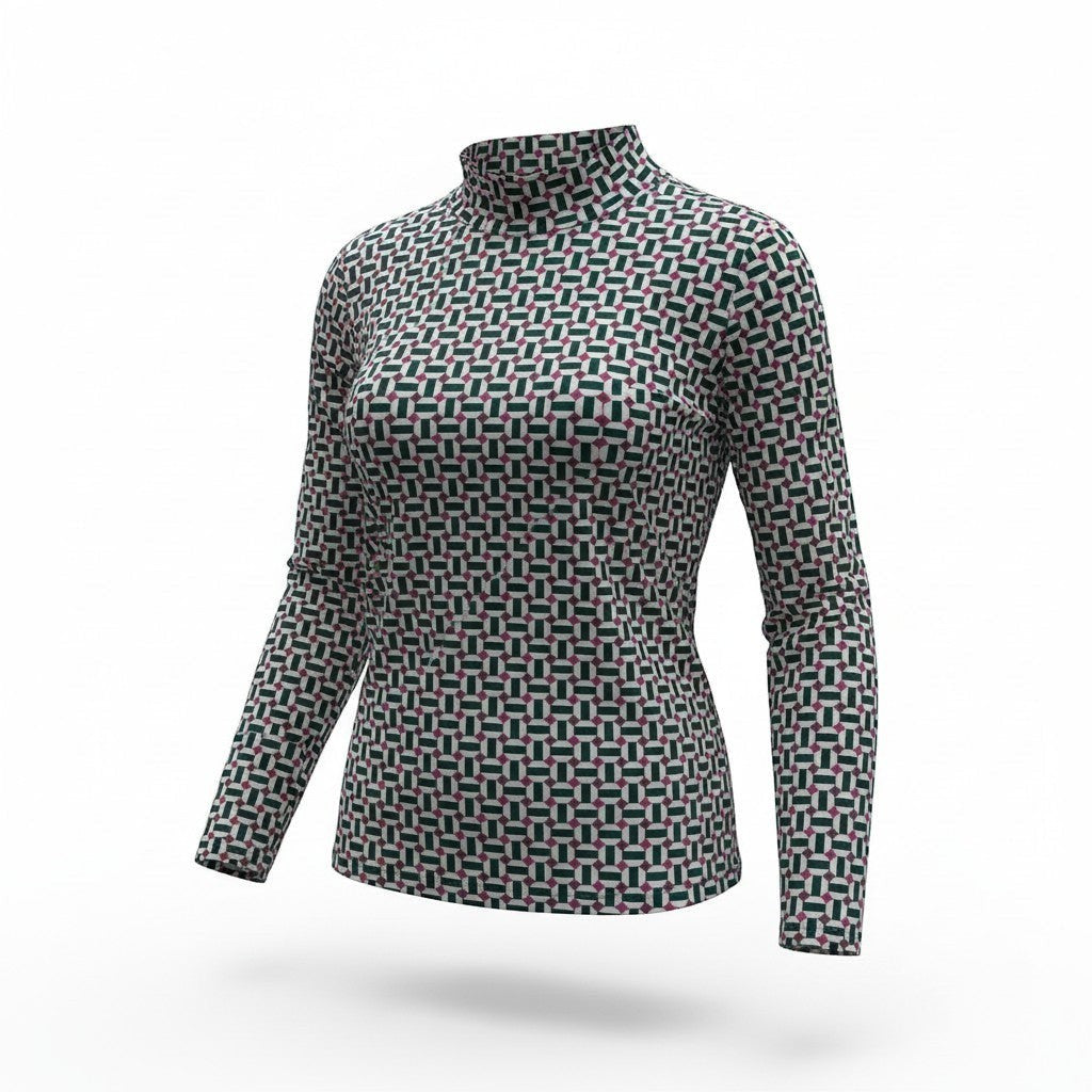 Geo-Mosaic Mock Neck Top