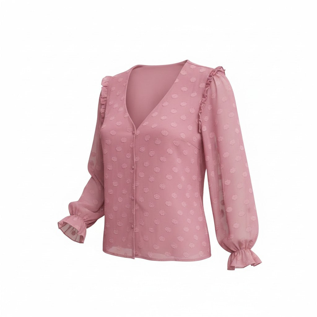 Rose Dotted Swiss Ruffle Blouse
