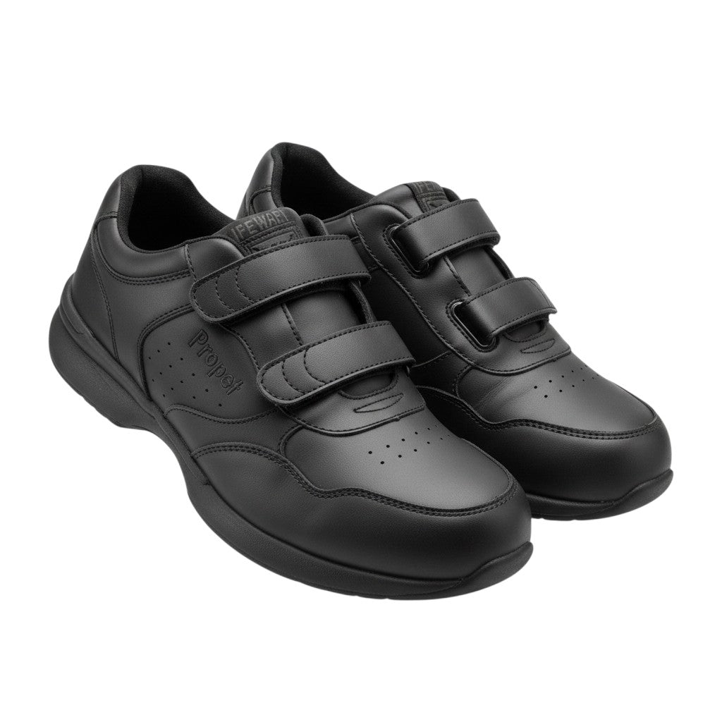 Men's Black Double Velcro Strap Leather Sneakers - product shot