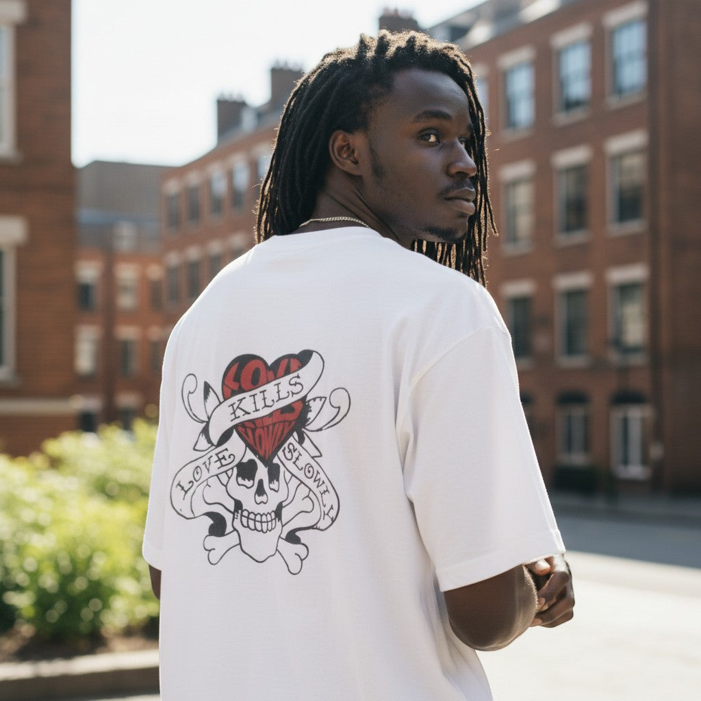 Ed Hardy Inspired "Love Kills Slowly" Unisex Graphic Tee (Off-White) - Size XL