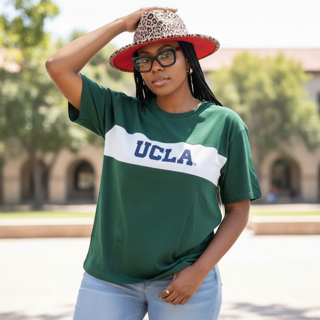 UCLA Block Stripe Unisex Graphic Tee (Forest Green) - Size XL