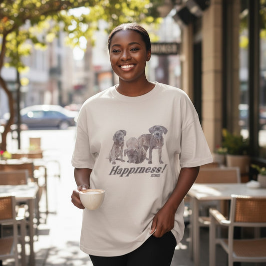 "Happiness" Vintage Dog Graphic Unisex Tee (Cream) - Size XL