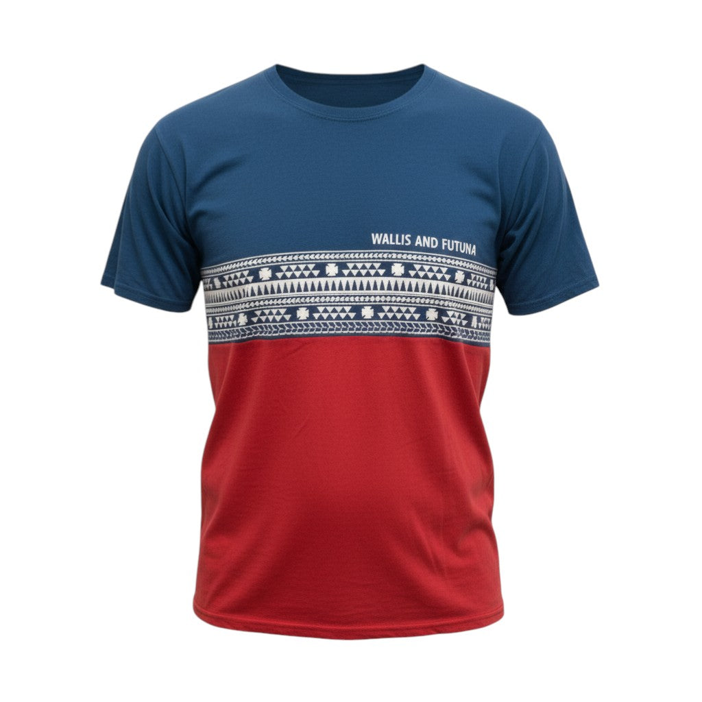 Wallis and Futuna Colorblock Unisex Graphic Tee (Blue &amp; Red) - Size XL