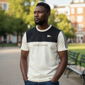 "League Champion" Colorblock Varsity Unisex Tee (Cream/Black) - Size L