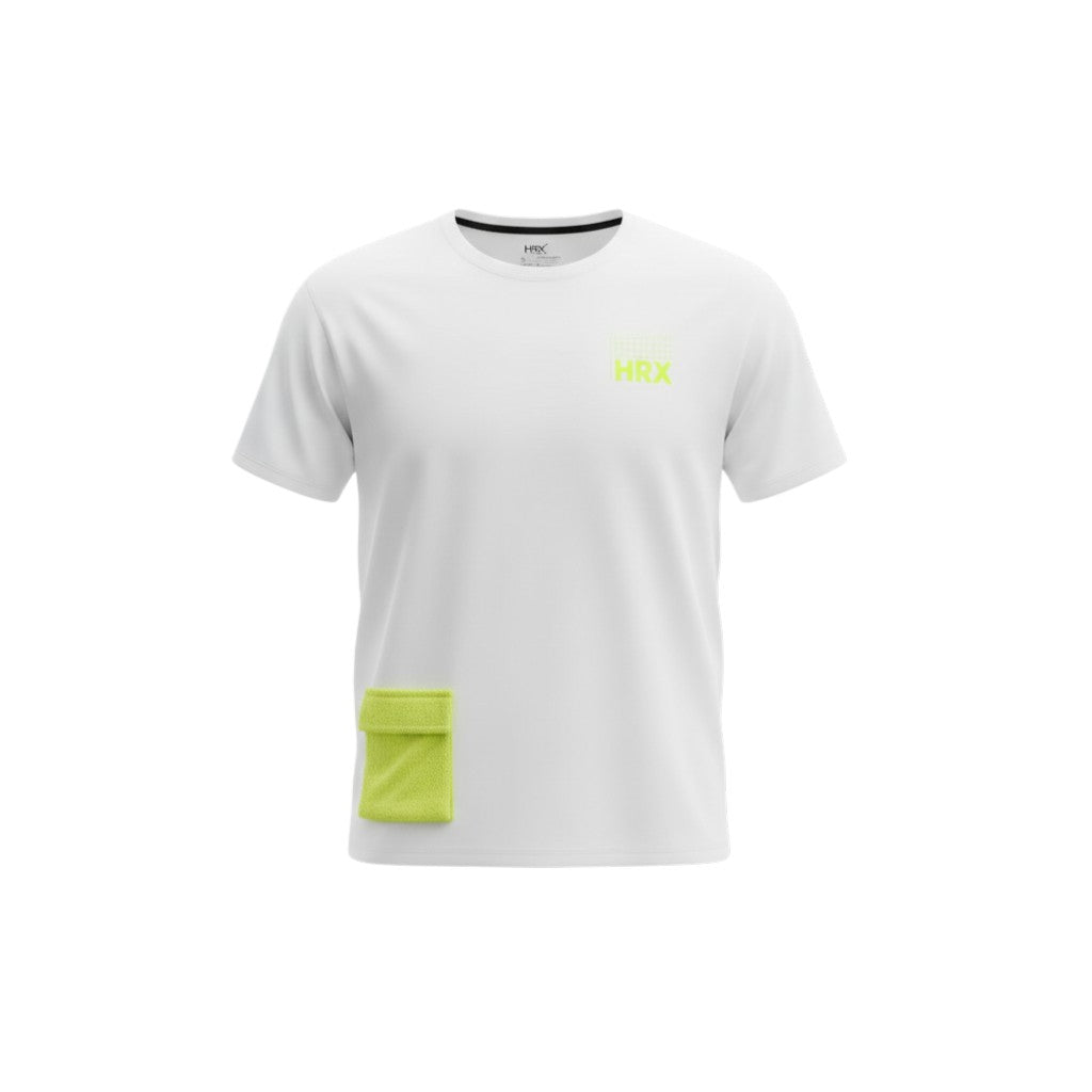 HRX Utility Pocket Performance Unisex Tee (White/Lime) - Size XL