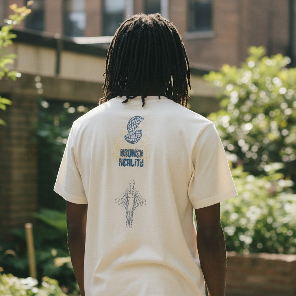 "Broken Reality" Surreal Graphic Unisex Tee (Cream) - Size XXL