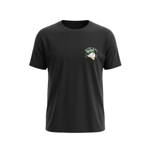 "Holiday In Hell" Tropical Skull Unisex Graphic Tee (Black) - Size L