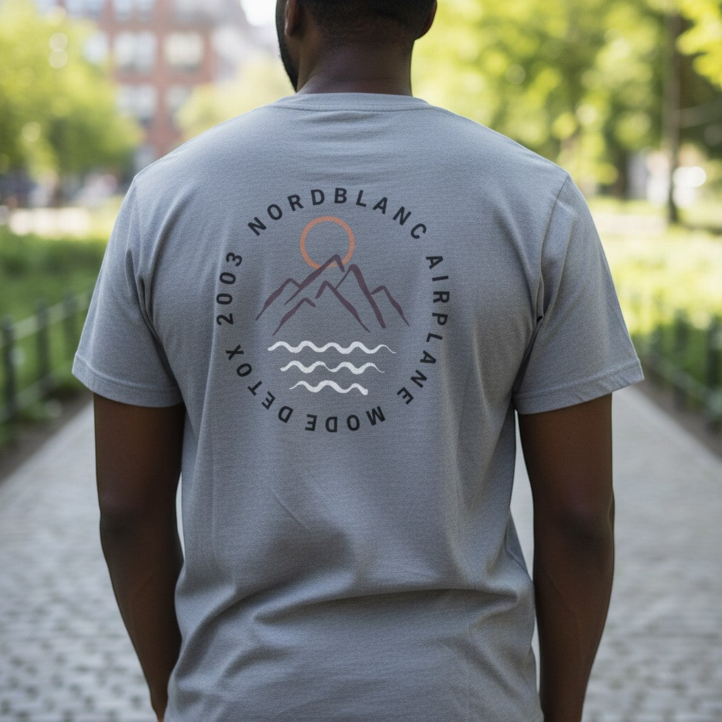 Nordblanc "Airplane Mode Detox" Unisex Graphic Tee (Steel Grey) - Size XL