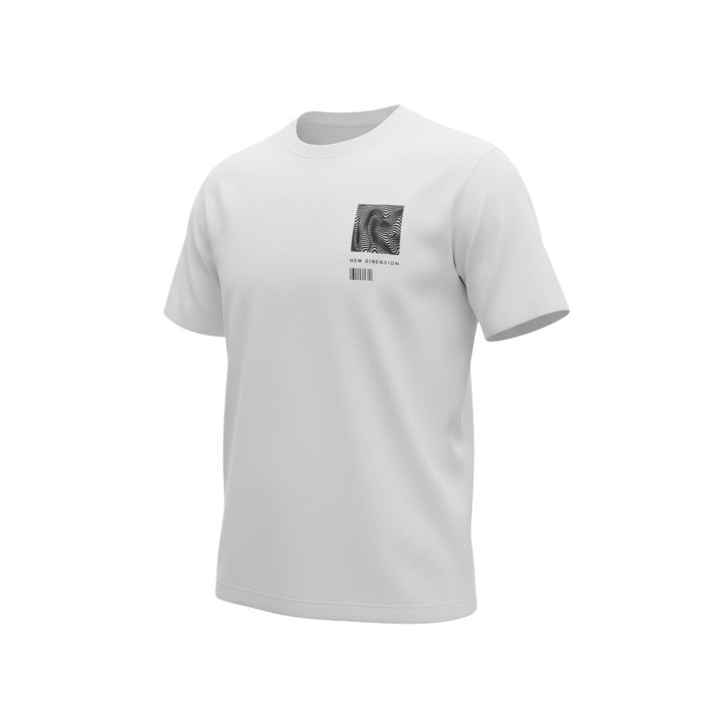 "New Dimension" Abstract Graphic Unisex Tee (White) - Size XL