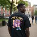 "Free Life" Neon Festival Unisex Graphic Tee (Washed Black) - Size M