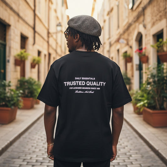 "Trusted Quality" Daily Essentials Unisex Graphic Tee (Black) - Size XL