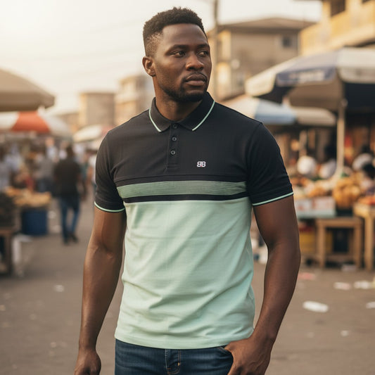 Benjamin Black Color-Block Unisex Polo (Black/Mint) - Size 4XL