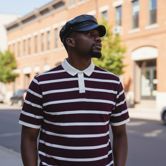 Classic Striped Heritage Unisex Polo (Burgundy/White) - Size XL