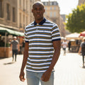 IZOD Multi-Stripe Heritage Unisex Polo (Navy/Yellow) - Size XL