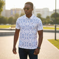 Porcelain Floral Print Unisex Polo (White/Blue) - Size XXL