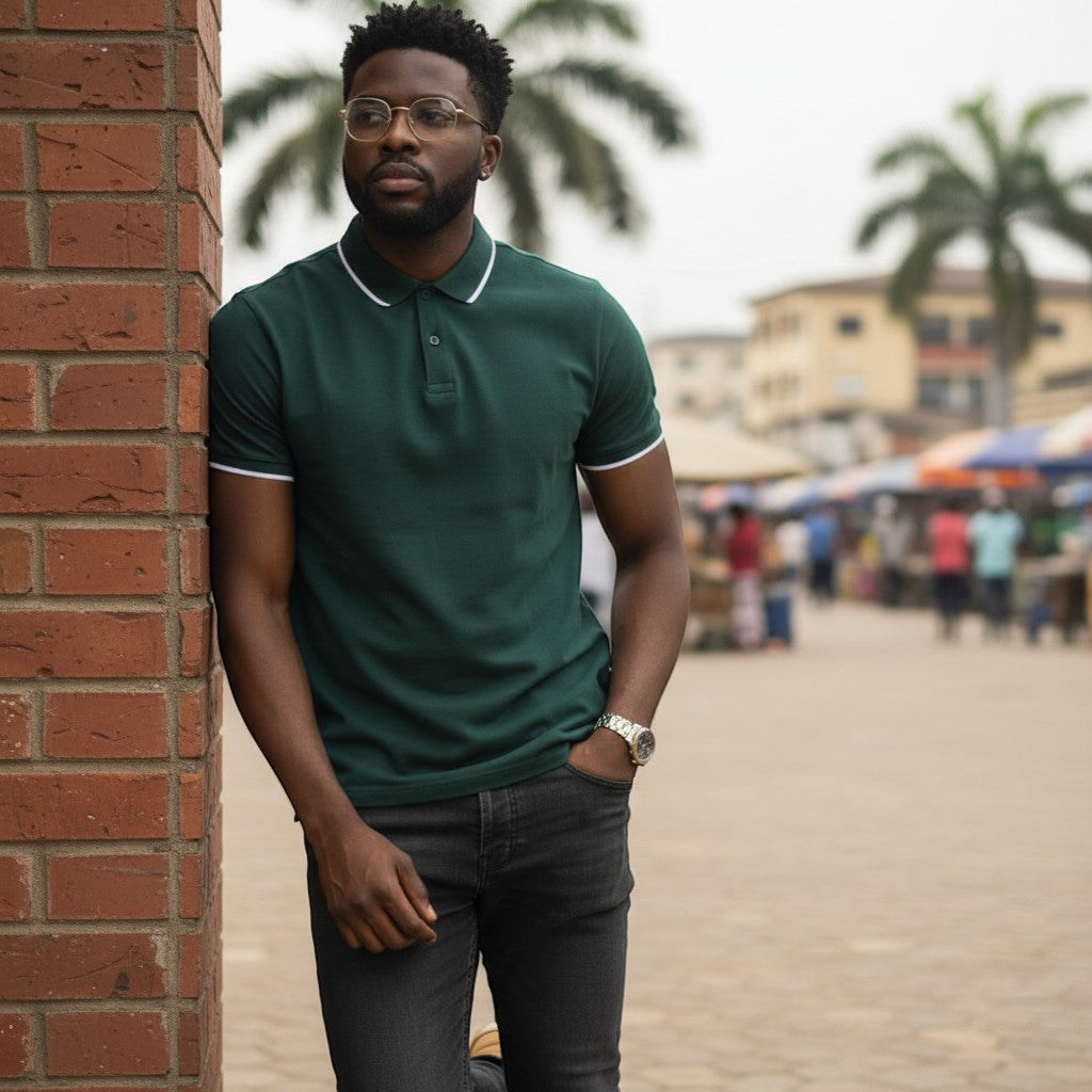 Tipped Essential Unisex Polo (Forest Green) - Size L
