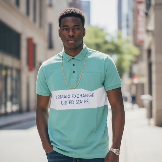 Armani Exchange "United States" Blocked Unisex Polo (Seafoam) - Size XL