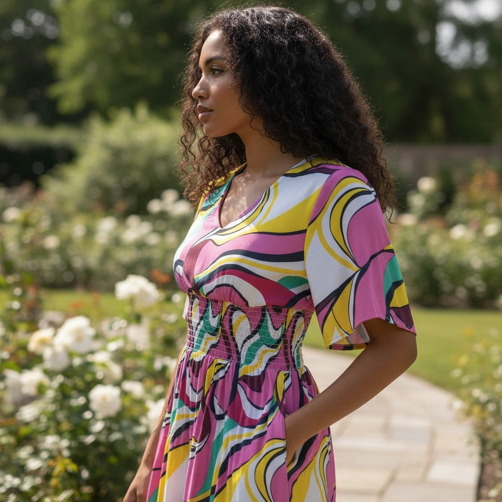 Psychedelic Swirl Smocked Midi