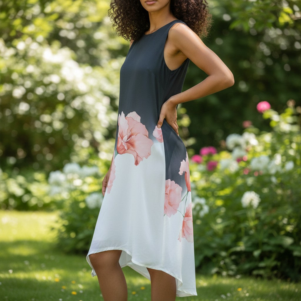 Floral Inset Asymmetric Dress