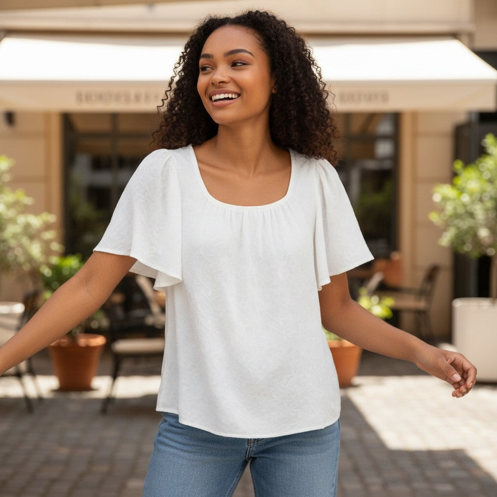 Snow White Flutter-Sleeve Top