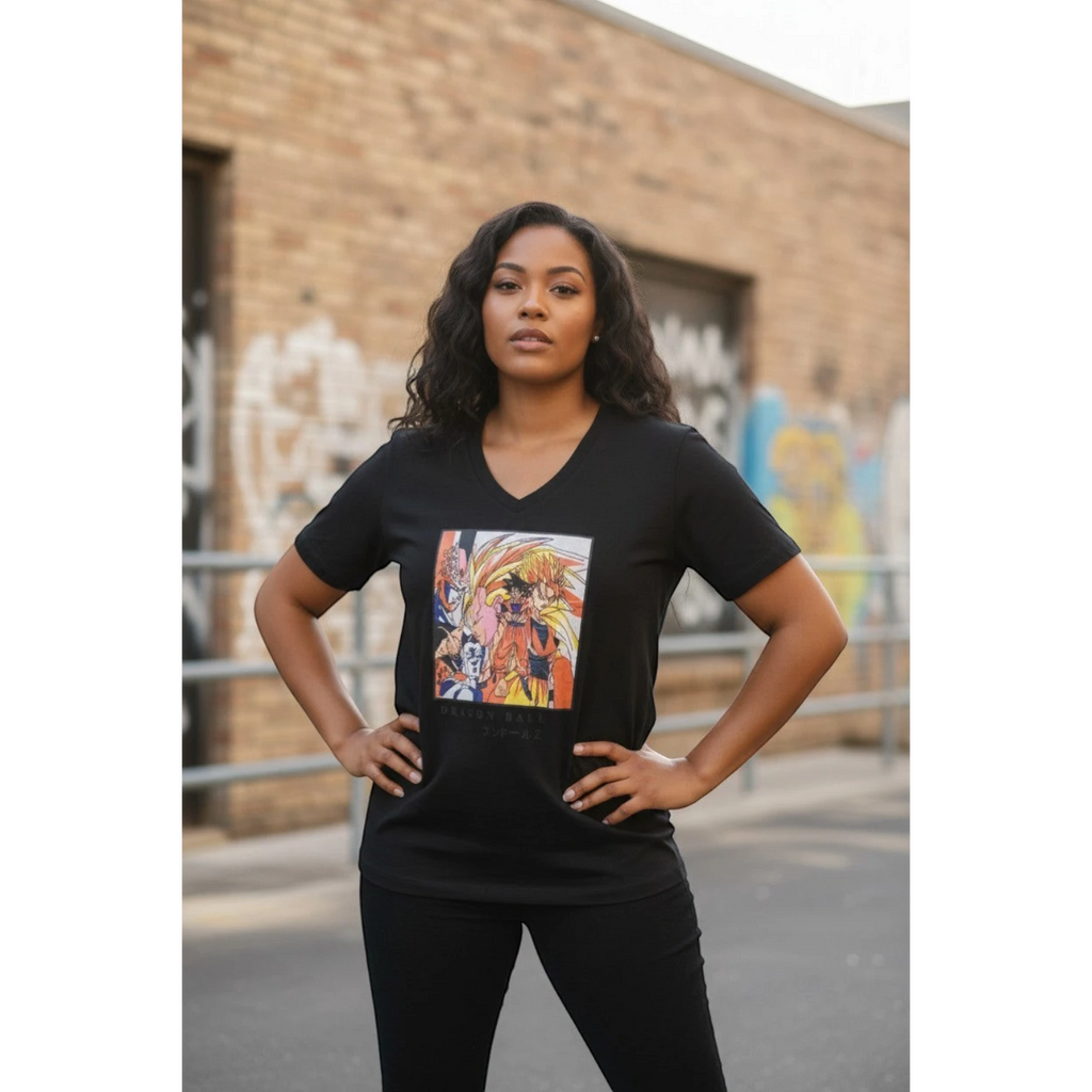 Premium V-Neck Anime Graphic Tee | Unisex Classic Black (Size XL)