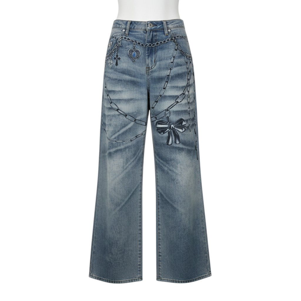 Fashion Nova Jeans: Graphic Print Wide-Leg