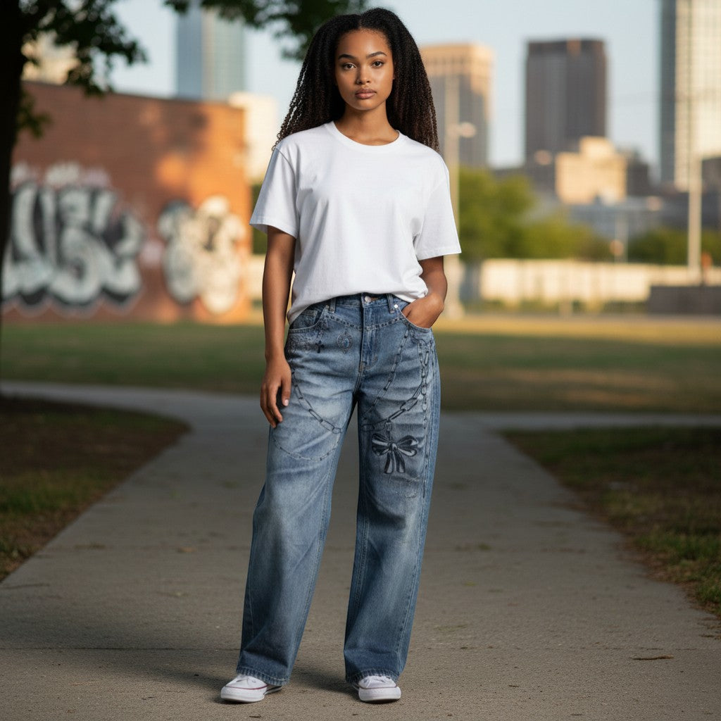 Fashion Nova Jeans: Graphic Print Wide-Leg